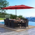 thumbnail image 2 of Gymax Ensemble de 11 Ensemble de Salle à Manger de Patio avec Parasol de Patio Double Face de 15 Pi (Base Incluse) Vin, 2 of 6