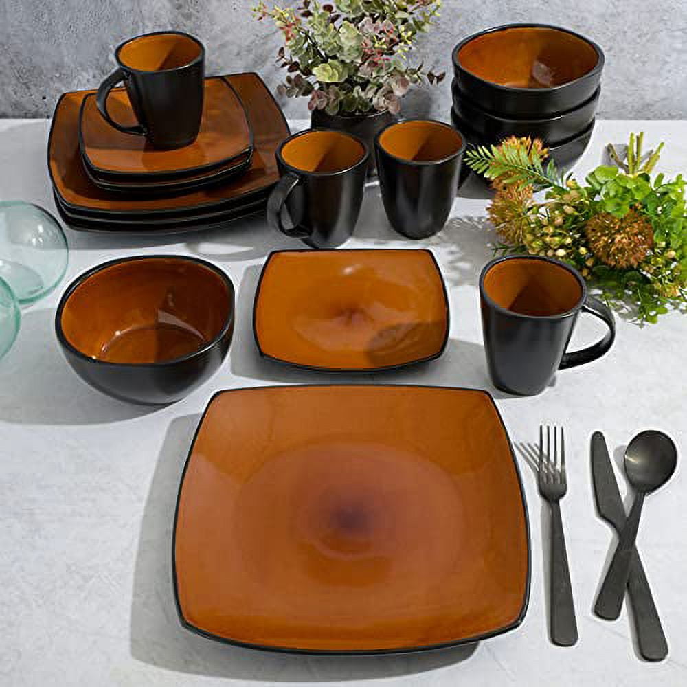 Gibson Soho Lounge Square 16-Piece Dinnerware Set - Amber