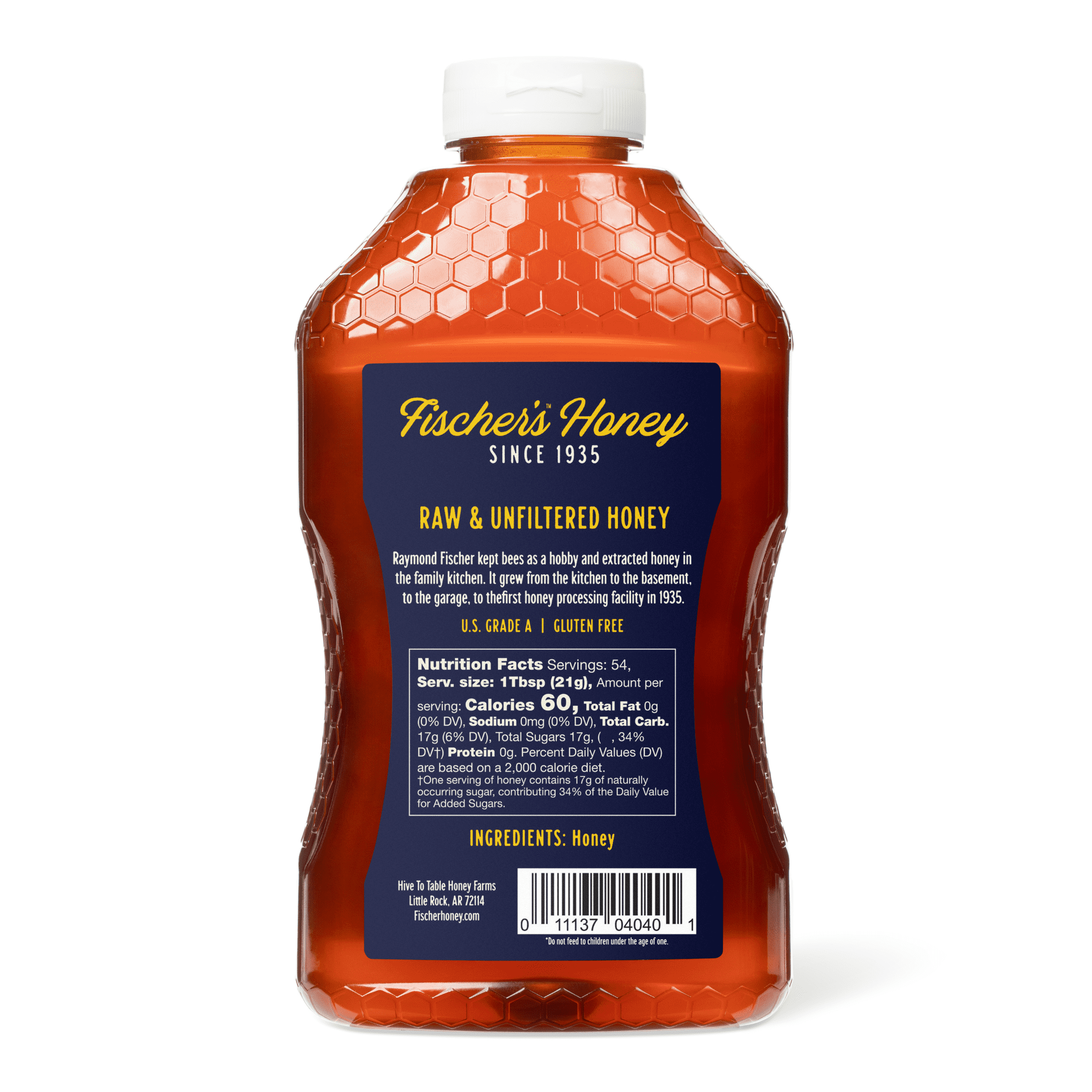 (3 pack) Fischers Honey 40oz Raw & Unfiltered, Pure, Premium, Raw Honey, Squeeze Bottle