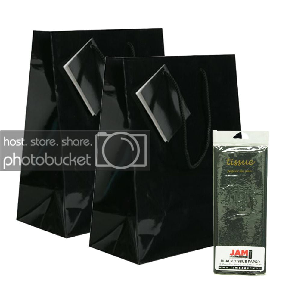 JAM Gift Bag Assortment, 2 Black Bags & Baby Blue Tissue Paper, 3/Pack
