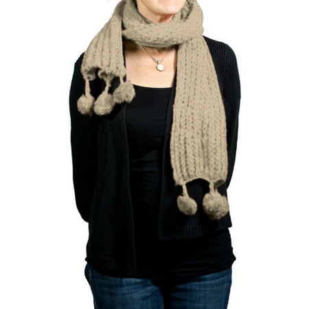 - Fluffy Pom-Pom Scarf Cable Knit Winter Soft 77