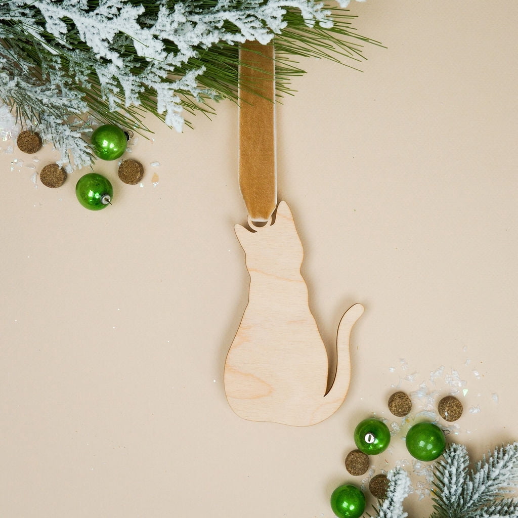 Wood Cat Ornament 8 inch, Pack of 5 Small Christmas/Halloween Decorations Cat Themed Cutouts for Crafts, by Woodpeckers
