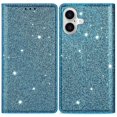 thumbnail image 1 of For iPhone 16 Plus Case Glittery PU Leather+TPU Card Slot Phone Cover - Blue, 1 of 5