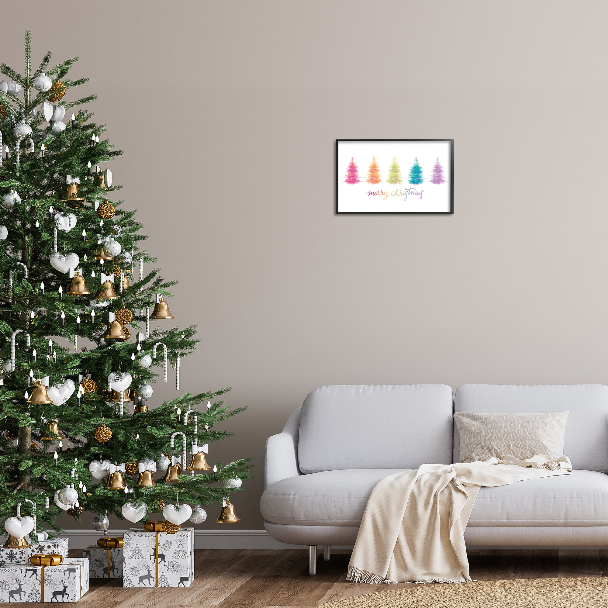 Stupell Industries Rainbow Christmas Trees Holiday Painting Black Framed Art Print Wall Art, 18 x 12