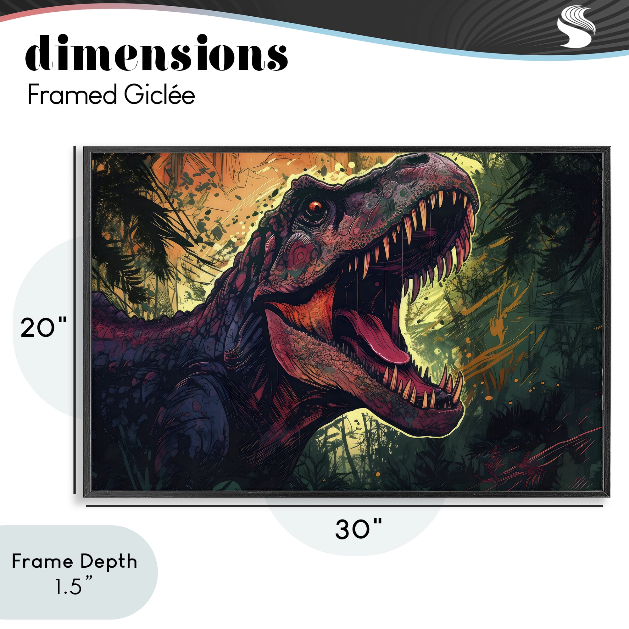 Stupell Industries Dark Roaring T-Rex Black Framed Giclee Art, design by Creative Studio