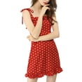 thumbnail image 2 of Unique Bargains Women's Spaghetti Strap Printed Sleeveless Ruffle Mini Dress M Red-Dots, 2 of 7