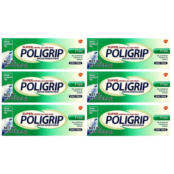 6 Super Poligrip Denture Adhesive .30 oz Travel/Pocket Size Walmart