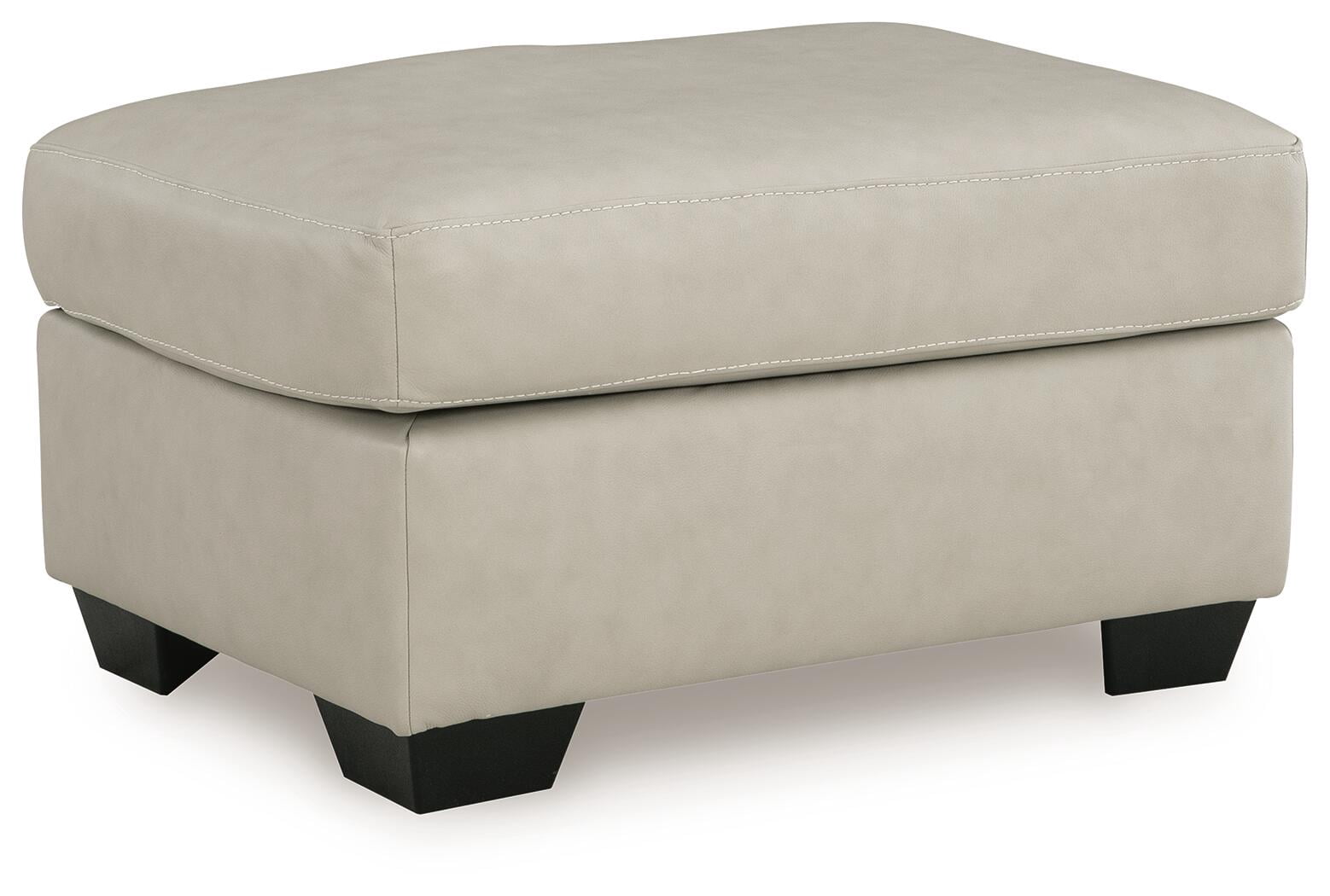 Signature Design by Ashley Santorine Ottoman, Top Grain Leather Cushion, Bone Gray