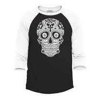 Shop4Ever Men's Day of The Dead White Skull Raglan Baseball Shirt XXX-Large Black/White
