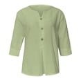 thumbnail image 4 of Women's Cotton Linen Tops Casual 3/4 Sleeve Button Down V Neck Blouses Lightweight Breathable Loose Fit Summer Vacation Shirts for Women Mint Green L, 4 of 9