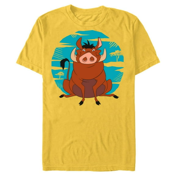Disney The Lion King Happy Pumbaa - Short Sleeve Blended T-Shirt for Adults -Customized-Yellow
