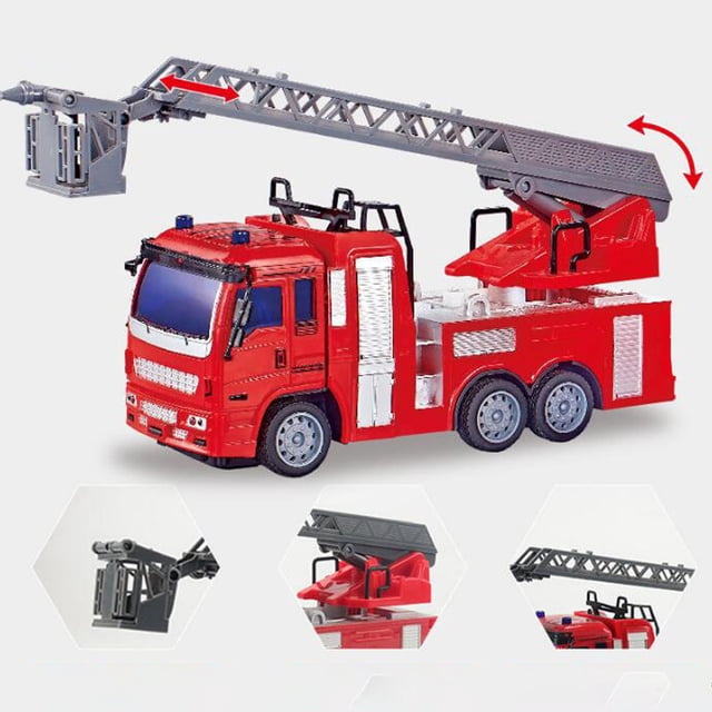 Camión de bomberos de juguete con control remoto inalámbrico y luces LED, modelo de coche de ingeniería para regalos de niños
