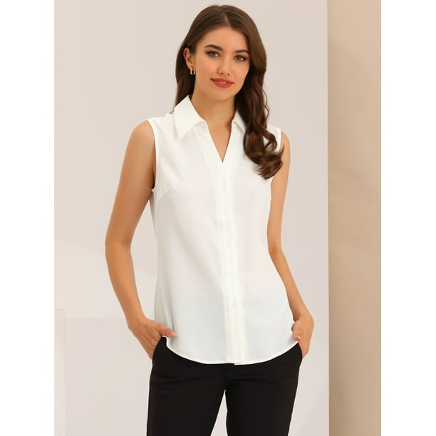 Camisa sin mangas para mujer Blusa casual con botones de un solo