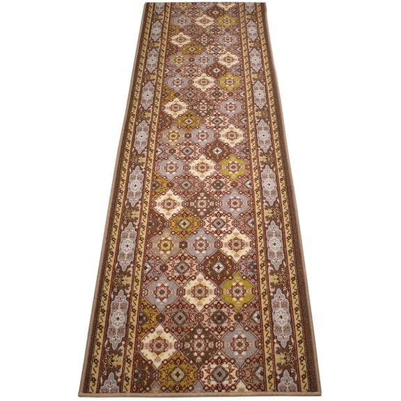Extra-Long Low Pile Runner Rug Skid Resistant Backing Rug Runner Traditional Geometric Design Cut to Size Roll Runner Rugs - 20 Feet x 32 Inch