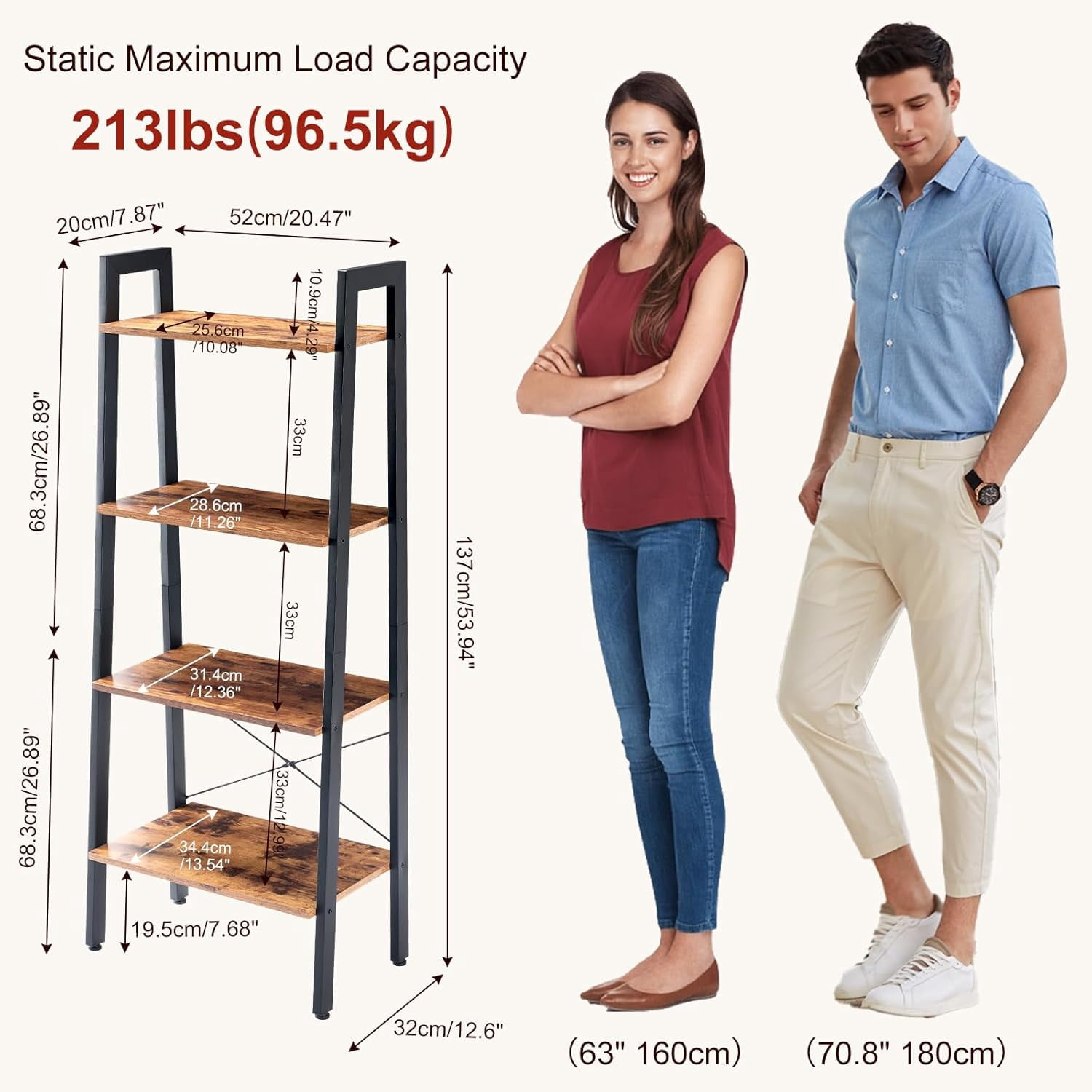 Atilioo 4 Tiers Ladder Bookcase, Wood Bookshelf Tall Standing Display Shelves Storage Organizer for Bedroom, Living Room & Home Office Bathroom, Brown