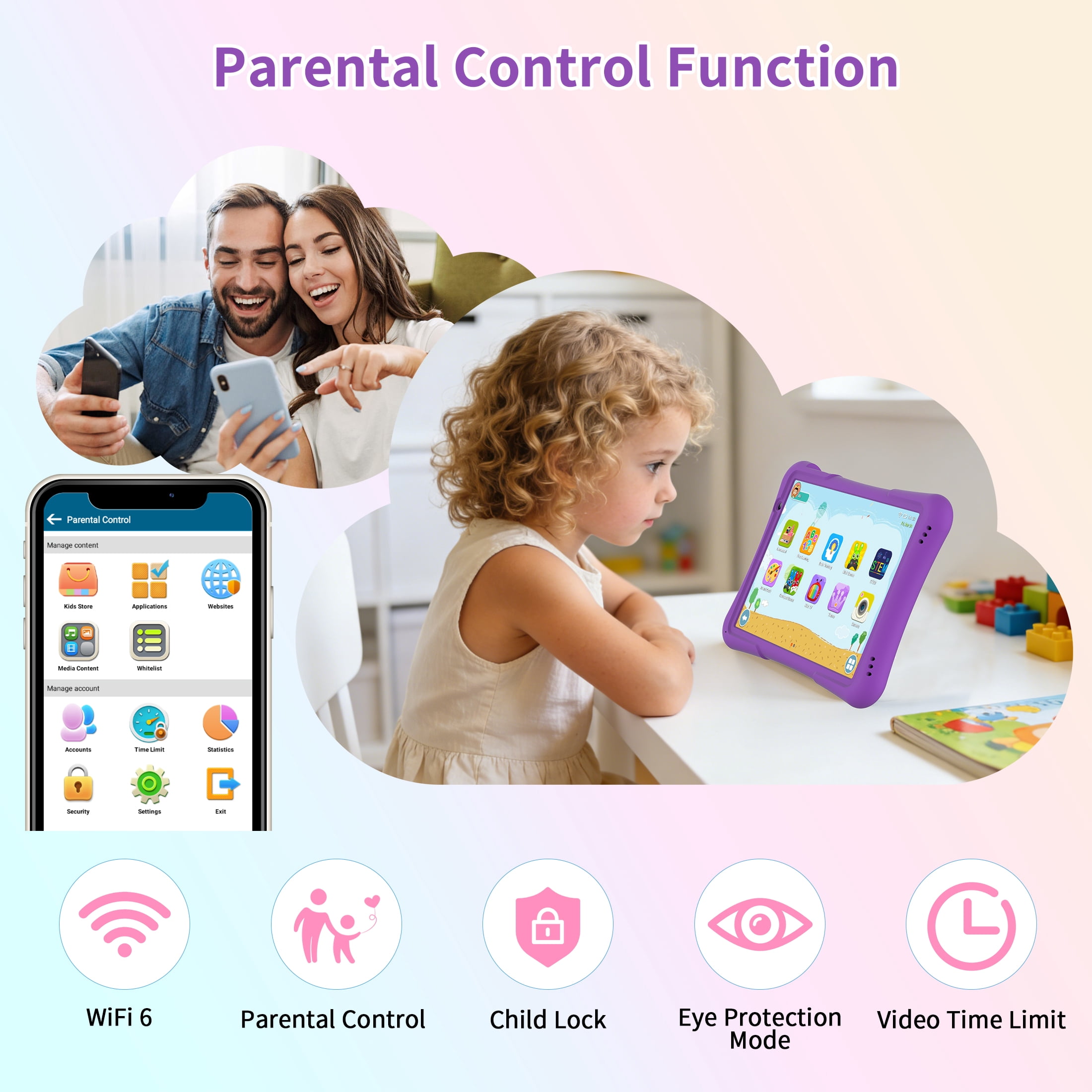 QunyiCo Kids Tablet 10 inch,Android Tablet for Kid,4GB RAM 32GB ROM,Quad Core Processor,Parental Control,1280 * 800 Resolution,6000mAh Battery,Purple