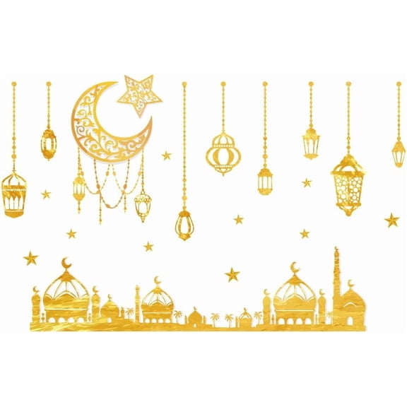 EDI Mubarak Wall Stickers Ramadan Moon Star Wall Peel and Stick Wall Art Decals for Living Room Door Window Decoration colorful