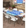 thumbnail image 3 of American Flag Rectangle Tablecloth, Waterproof Elastic Fitted Table Covers for 8 Foot Tables, 32x96inch Decorative Tablecloths for Picnic, Camping, Outdoor, Country Eagle Independence Day Blue Red, 3 of 6