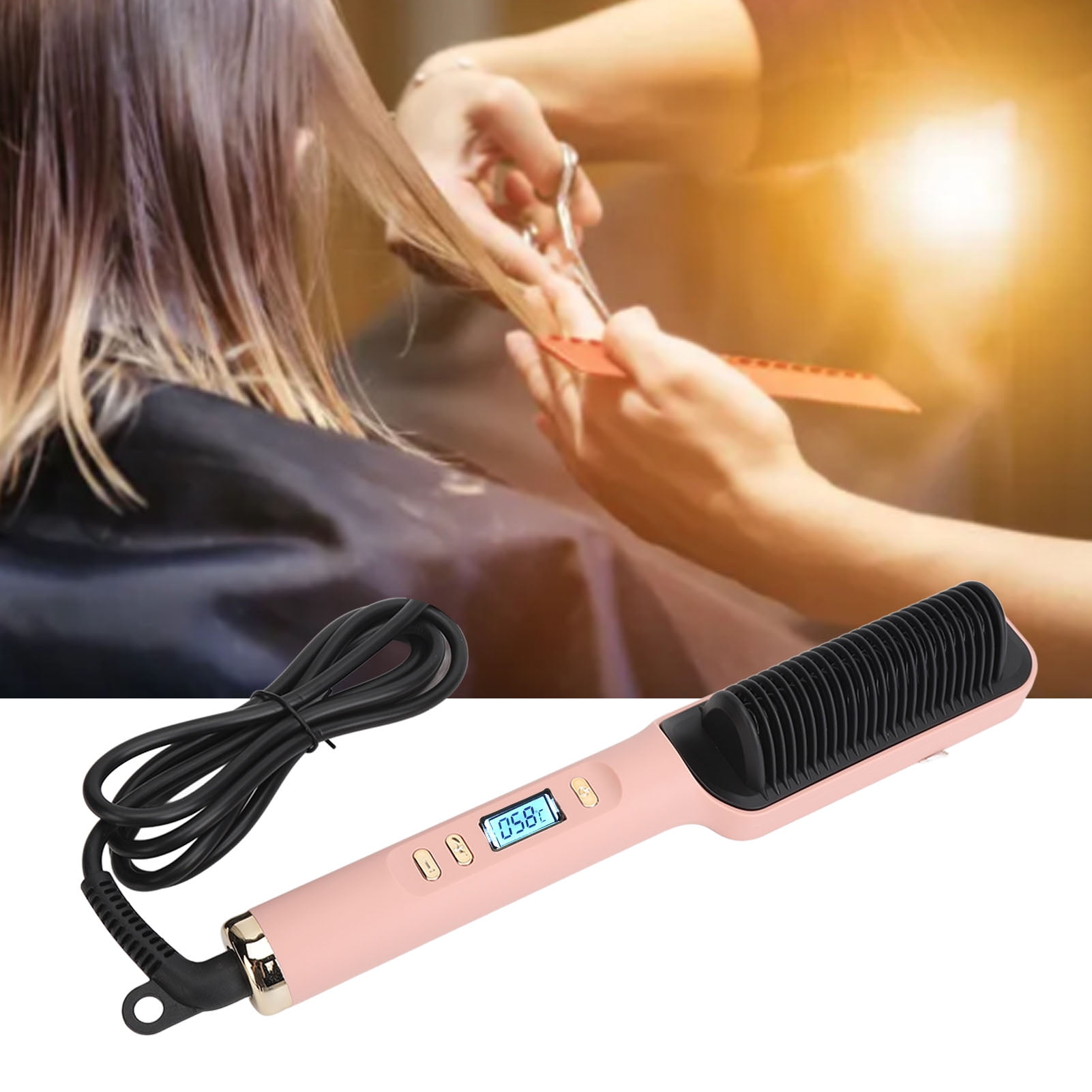 Negative Ion Hair Straightener Styling Comb 2 In 1 Hair Straightener Brush And Curler Fast Heating Anti Scald For Home Travel Salon Black