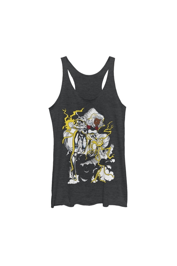 Women's Marvel X-Men Storm Lightning Tempest Racerback Tank Top Black Heather X Small