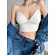 thumbnail image 1 of VISgogo Mujeres Crop Camisole, Sling Deep V-Neck Plain amp; Ribed Push-Up Short Tops, Ladies Summer Slim Backless Navel Tops VISgogo moda, 1 of 1