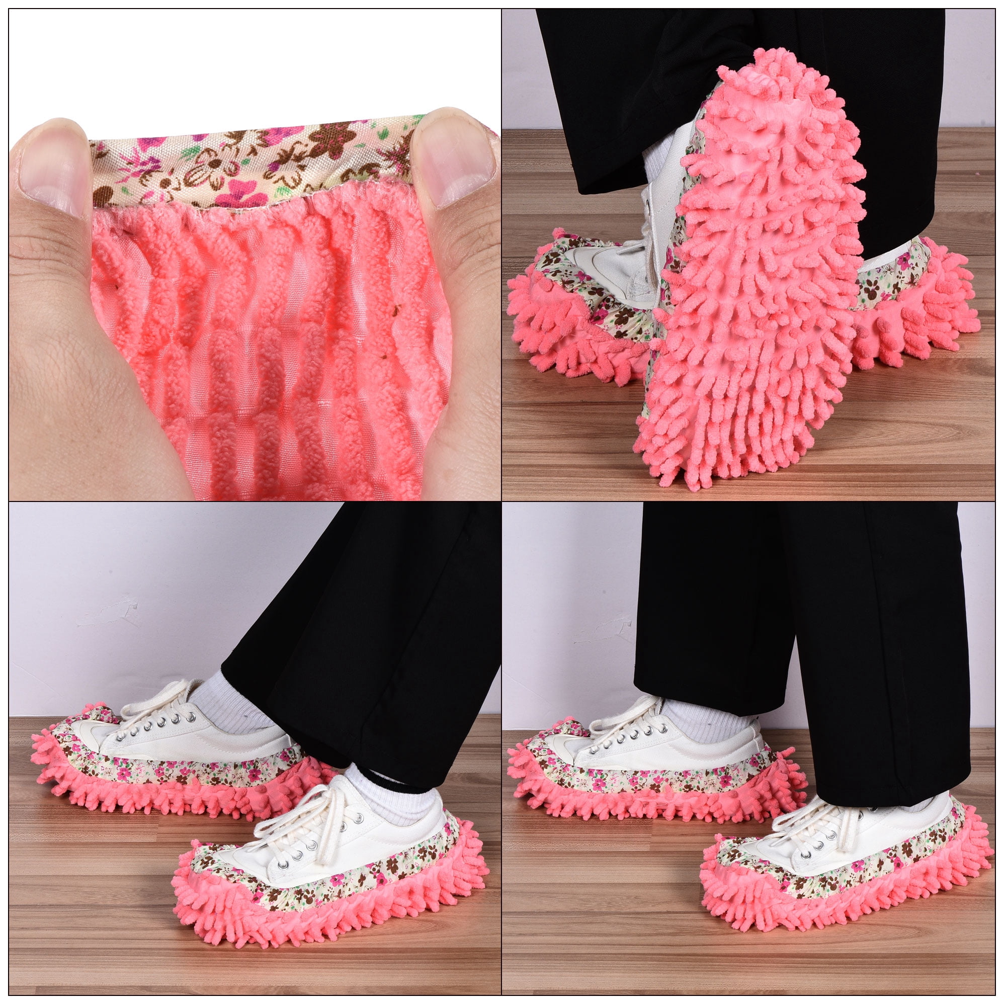 Unique Bargains Shoes Cover Multifunction Chenille Microfiber Duster Mop Pink