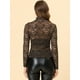 thumbnail image 4 of INSPIRE CHIC Blusa de encaje floral transparente con cuello simulado de manga larga para mujer Café XS, 4 of 5