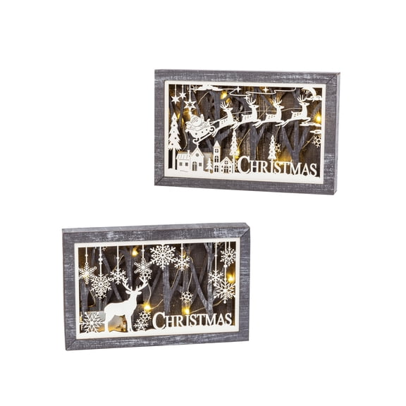 11 in. Laser Cut Wooden Winter Holiday Scene Wall Dcor