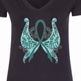 thumbnail image 4 of Inktastic Ovarian Cancer Awareness with Butterfly Ribbon Words Women's V-Neck T-Shirt, 4 of 5