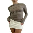 thumbnail image 1 of Femmes T-shirt Manches Longues Stretch Solide Slim Fit Dames Fall Tops, 1 of 4