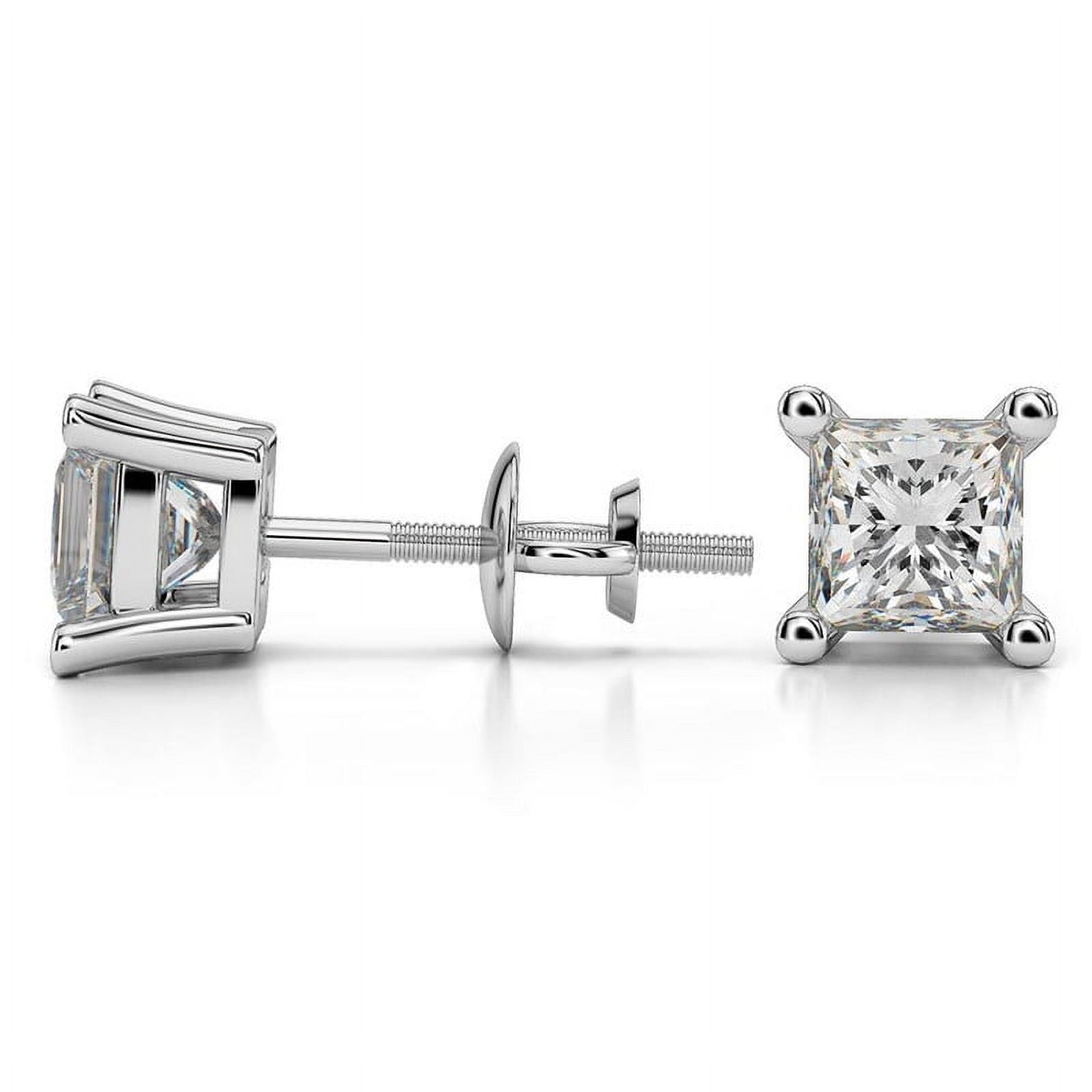 0.50 Carat Princess Cut Lab Created Diamond Stud Earrings for women Solid 14K White Gold Screw Back Studs Earring
