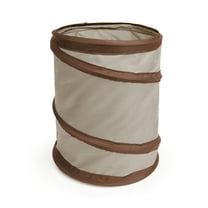 Smart Design Spiral Pop Up Trash Bin - 9.5 inch x 13 inch - Beige with Dark Brown Trim