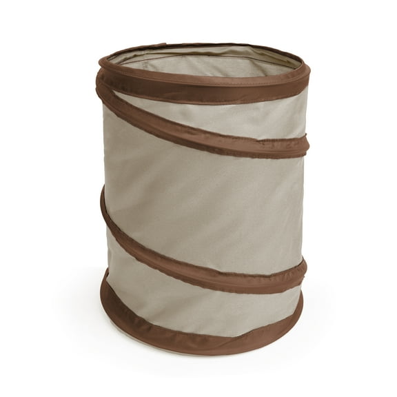 Smart Design Spiral Pop Up Trash Bin - 9.5 inch x 13 inch - Beige with Dark Brown Trim