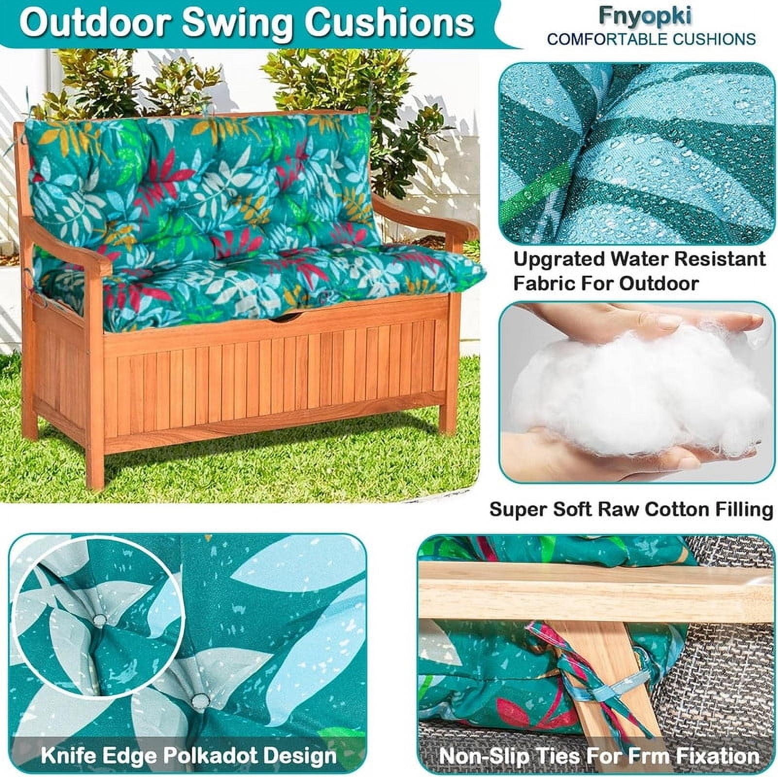 Replacement Cushions for Swing, Waterproof Porch Swing Cushion, 2-3 Seat Outdoor Bench Cushion with Backrest for Patio Furniture Garden Porch Loveseat Glider Pad (Green Flower 60*40in)