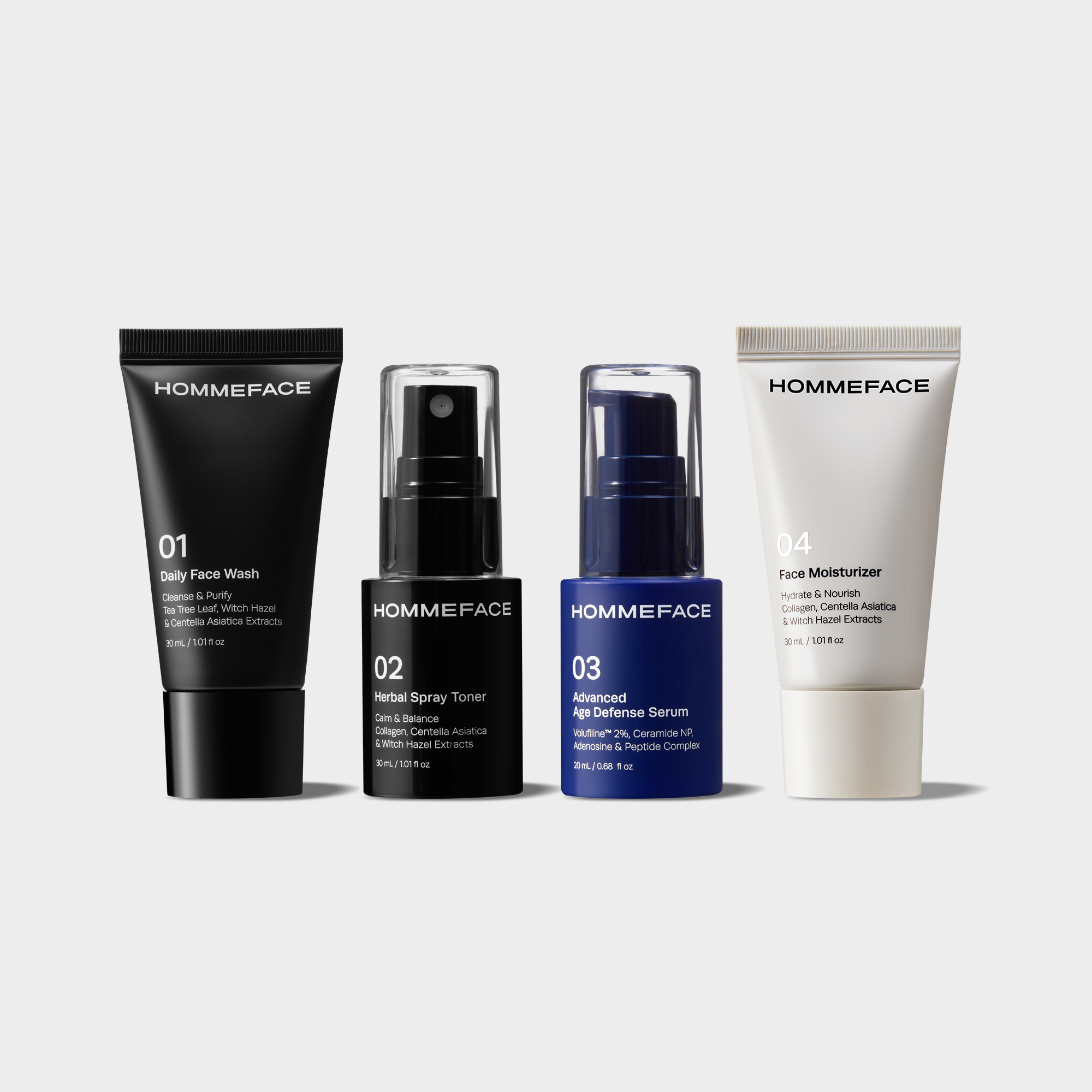 HOMMEFACE Men's First Class Skincare Essentials Travel Kit, 4 Skincare Products with Toiletry Bag, TSA Approved, 5 Piece Set