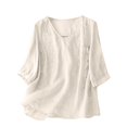 thumbnail image 3 of Women's Cotton Linen Short Sleeve Button Shirt Embroidered Casual Top, 3 of 9