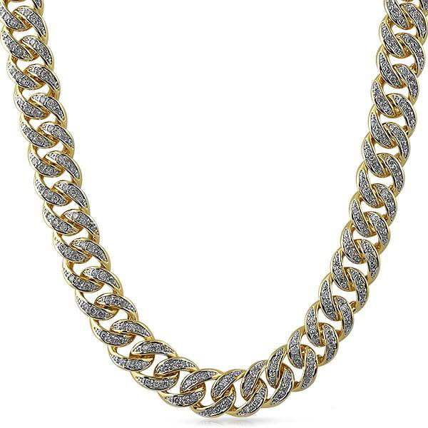 .925 Sterling Silver CZ 13MM Cuban Chain Gold (18 in)