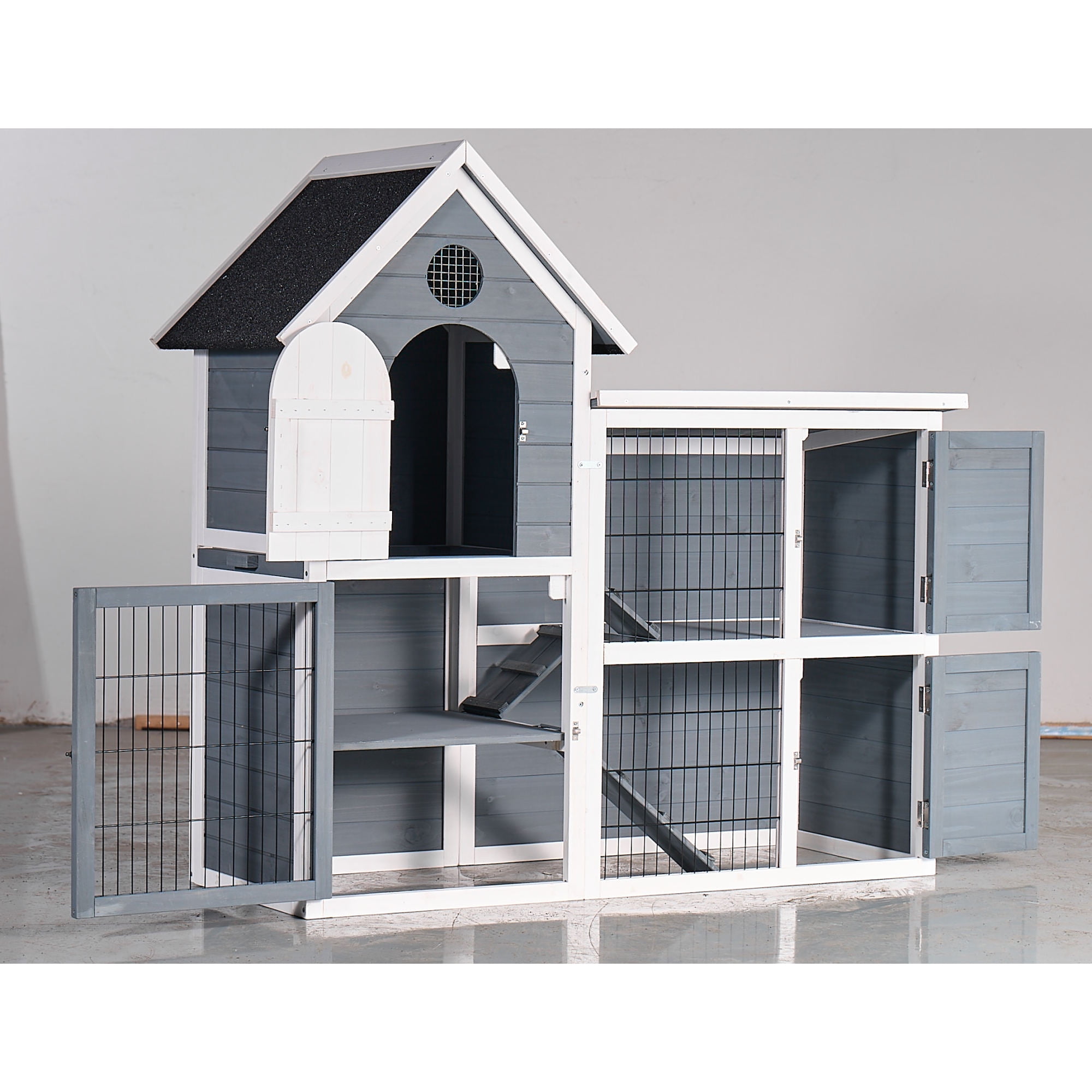 Large Outdoor Chicken Coop Cage,Weatherproof 2-Story Chicken Coop and Rabbit Hutch,Wooden Indoor/Outdoor Pet House with No-Leak Tray,Waterproof Roof and Pull-Out Tray (50.98" L×48.23" H, Blue)
