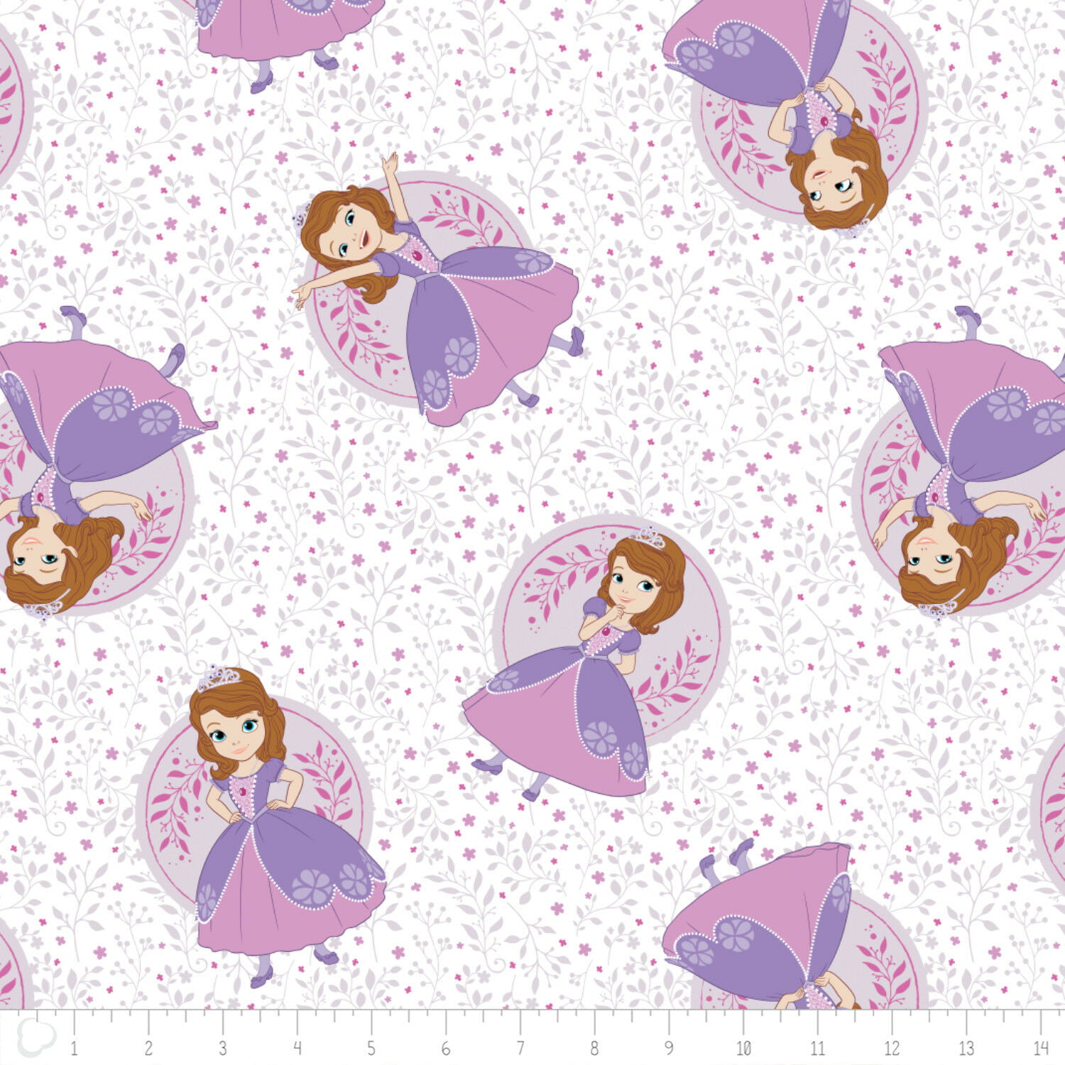 CA744 Disney Sofia The First Meadow White Camelot 100/% Cotton fabric by the yard