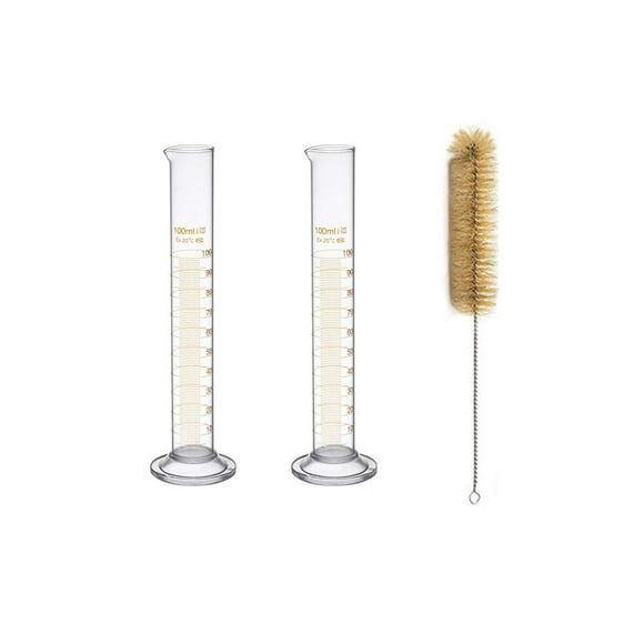 Ronyes Lifescience 100 mL Glass Graduated Cylinder Measuring Single Metric Scale 2 Pcs with Brush (Pack of 2) …