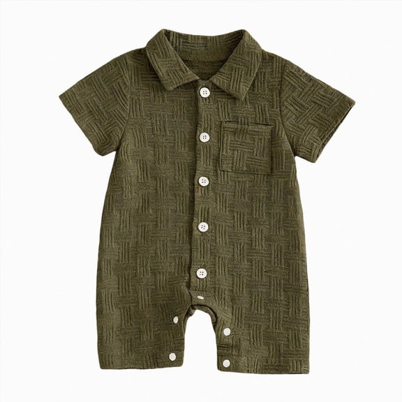 BOBOGOJP Newborn Baby Boy Summer Clothes Short Sleeve Dress Shirt Romper Button Jumpsuit Gentleman One Piece Outfit Green for Size 3-6 Months