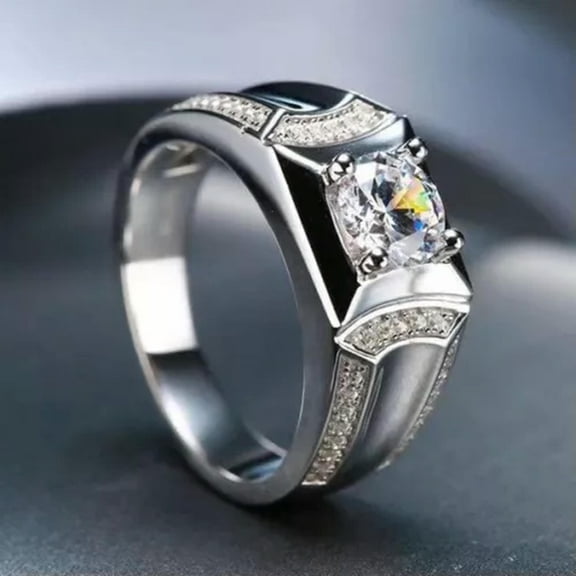 4-style Men's Wedding Round AAA CZ Claw Band 925 Silver Men 1ct Ring Size 6.5-12