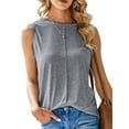 thumbnail image 3 of Fangasis Women T Shirts Solid Color Vest Crew Neck Tank Tops Ladies Sexy Blouse Round Collar Daily Wear Pullover Dark Gray XL, 3 of 6