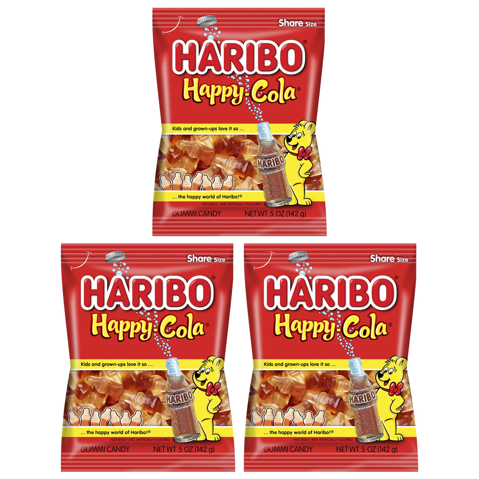 Haribo Happy Cola Gummy Candy Pack of 3 (5oz Bags) American Dulces Candy Pack for Halloween, Easter & More in a King of Sweets Bulk Bag