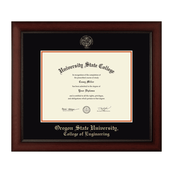 Framerly - Oregon State Engineering Diploma Frame with Black and Orange Mat