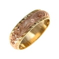 thumbnail image 4 of 14k yellow rose gold hand engraved custom made Hawaiian plumeria scroll 4mm/6mm double ring size 6, 4 of 5