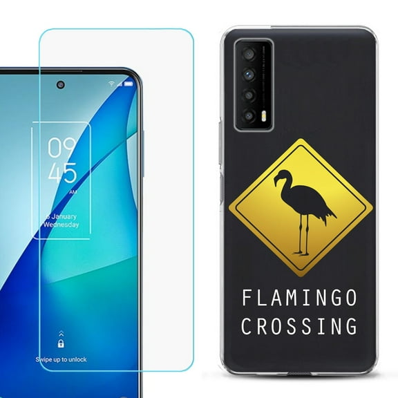 Slim-Fit Gel TPU Phone Case for TCL Stylus 5G, with Tempered Glass Screen Protector, by OneToughShield ® - Flamingo