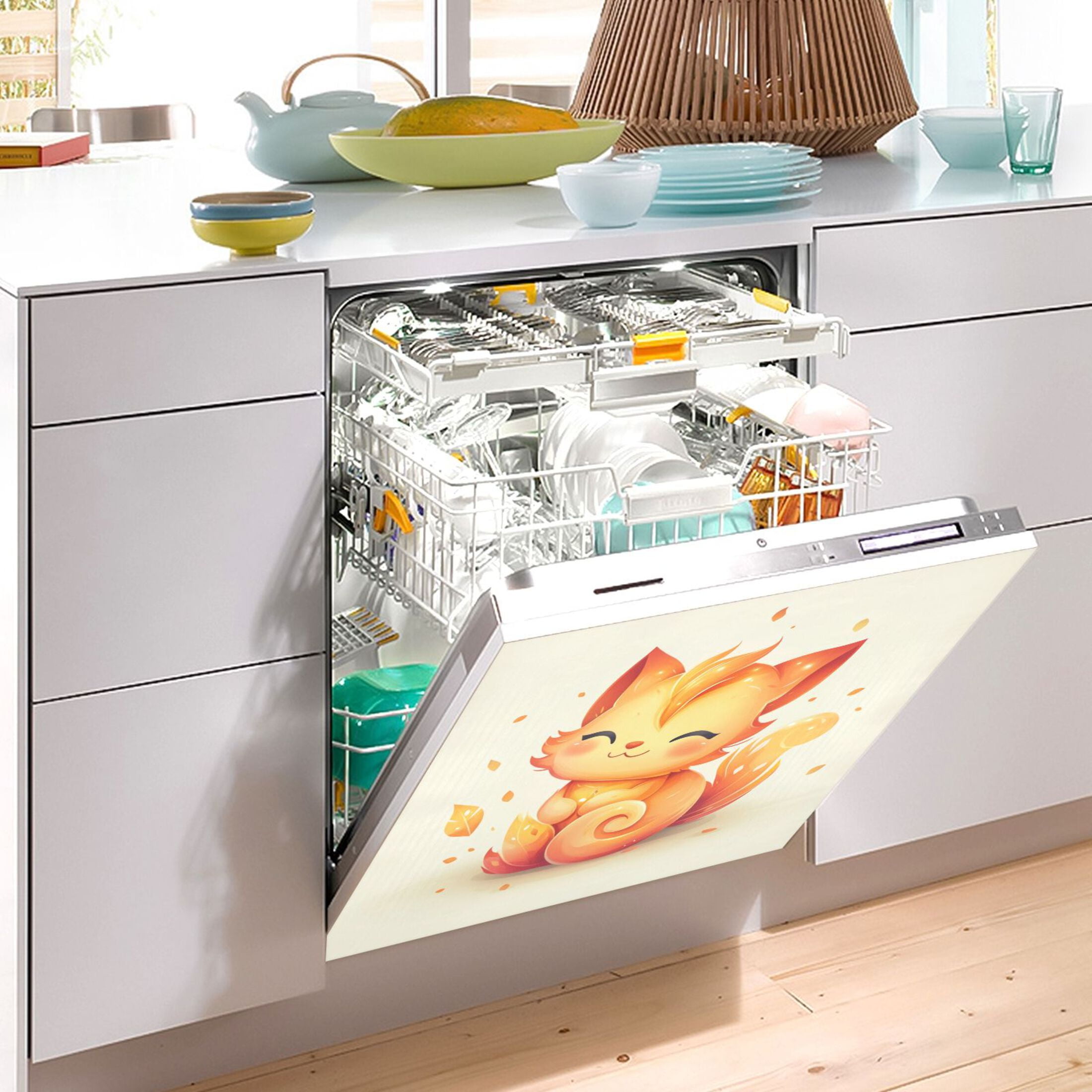 Dishwasher Magnetic Sticker 23x26 Inch Refrigerator Magnetic Sticker Washing Machine Magnetic Sticker Kitchen Panel Magnetic Sticker Home Decor Little Orange Cat