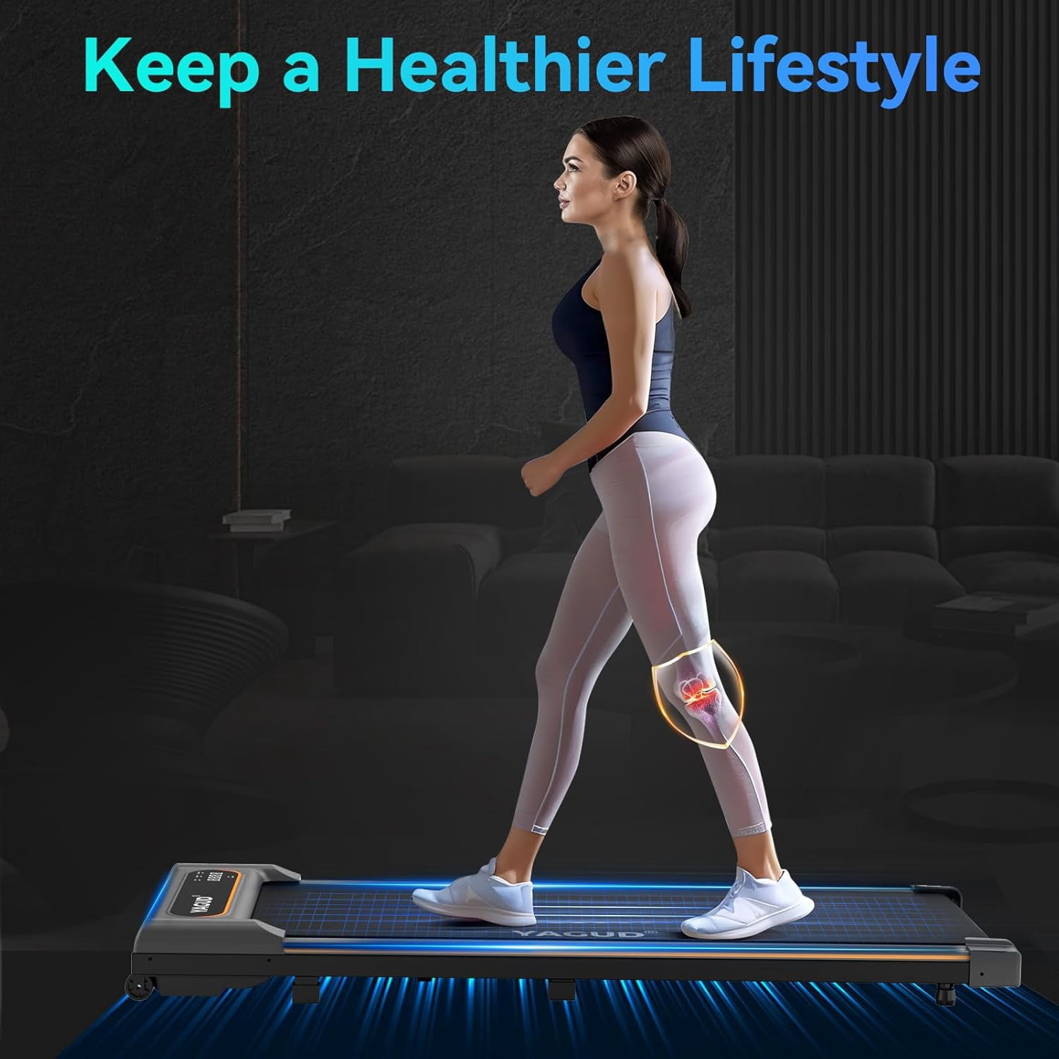 Yagud Walking Pad Treadmill for Home Office, Portable Under Desk Treadmill with Remote Control and LED Display, Walking Jogging Running Machine，Gray