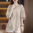 thumbnail image 4 of Fengqque Women's Plus Size Short Sleeve T-Shirts Round Neck Solid Color Loose Tops Summer Basic T-shirt Khaki XXL(XXL), 4 of 5